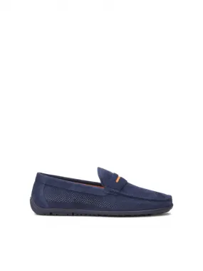 Mocassins bleu marine avec insert orange 