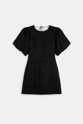 Robe courte dos nu unie en jacquard noir