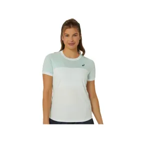 Tee-shirt de tennis femme Asics Court Sleeve Top bleu pale et blanc